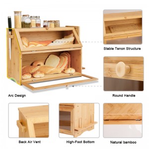 ERGODESIGN Large Capacity 2 Tiers Bamboo Bread Box with Window