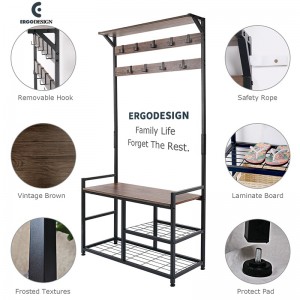 ERGODESIGN 3-in-1 Entryway Coat Rack Bench And Hall Tree With Bench