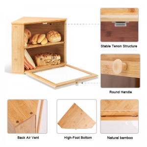 Corner Bamboo Bread Box with Clear Front Window for Kitchen Countertop