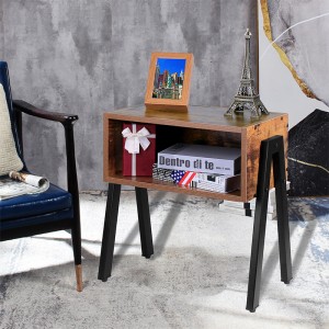 ERGODESIGN Industrial End Table with Sturdy Metal Frame for Living Room