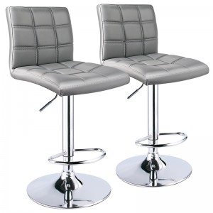 Light Grey Bar Stools with Adjustable Height Set of 2