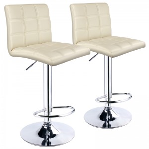 Modern Adjustable Bar Stools with Square Back and 360° Swivel Set of 2