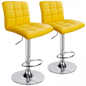 Adjustable Height Bar Stools with Square Back and Footrest Yellow Bar Stools Set of 2