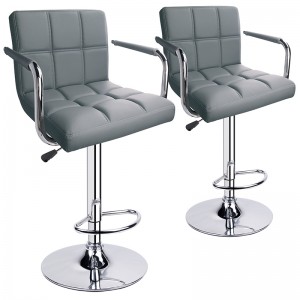Light Grey Faux Leather Bar Stools with Arms and Footrest