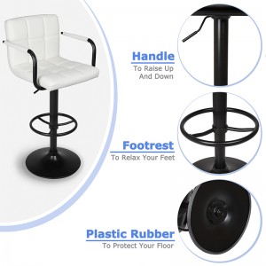 White Bar Stools with Backs and Arms in Black Base Set of 2