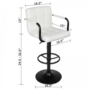 White Bar Stools with Backs and Arms in Black Base Set of 2