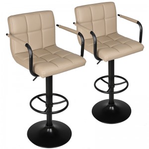 Hot Selling Height Adjustable Swivel Bar Stools with Backs and Arms in Black Base Khaki Bar Stools