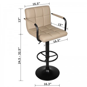 Hot Selling Height Adjustable Swivel Bar Stools with Backs and Arms in Black Base Khaki Bar Stools