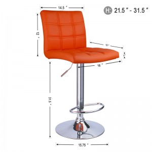 Adjustable Height Bar Stools with Square Back and 360° Swivel Orange Bar Stools