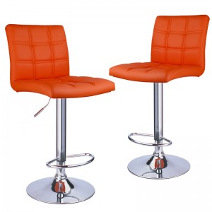 Adjustable Height Bar Stools with Square Back and 360° Swivel Orange Bar Stools