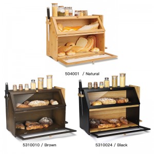 2 Layer Bamboo Bread Box Bread Holder for Kitchen Countertop Bread Keeper Food Storage Bin