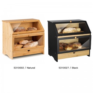 ERGODESIGN High Quality Bamboo Bread Box with Drawer for Kitchen Countertop