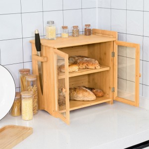 100% Natural Bamboo Bread Boxes with Movable Bread Cutting Board and Knife Holder