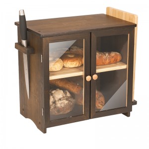 Rectangular Bread Storage Box with 2 Layers and Side Slots for Knife and Cutting Board Bamboo Bread Bin