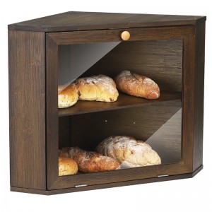Brown Corner Bread Box for Kitchen Counter with Large Bread Storage Capacity 2 Layers