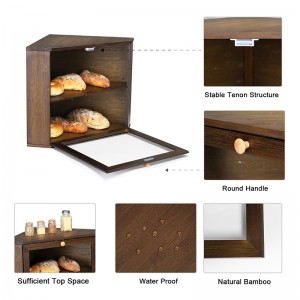 Brown Corner Bread Box for Kitchen Counter with Large Bread Storage Capacity 2 Layers