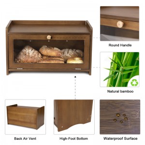 Single Layer Bamboo Bread Box with Raised Edges Brown Bread Bins for Bread Storage