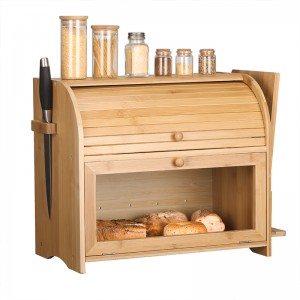 ERGODESIGN Large Rustic Bread Boxes with Clear Roll Top and Holders for Knife and Cutting Board