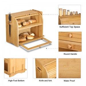 ERGODESIGN Natural Roll Top Bread Box with Side Slots for Cutting Board and Knife