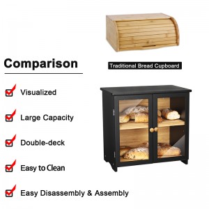 Natural Wooden Bamboo Bread Box with Movable Cutting Board for Kitchen Use Bread Bin Double Decker