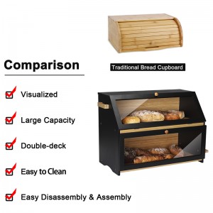 Bamboo Bread Box with Clear Front Window Bread Holder for Kitchen Counter 2 Layer Bread Storage Bin