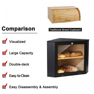 Double Layer Corner Bread Box for Bread Storage with Large Capacity Natural Bamboo Bread Bin