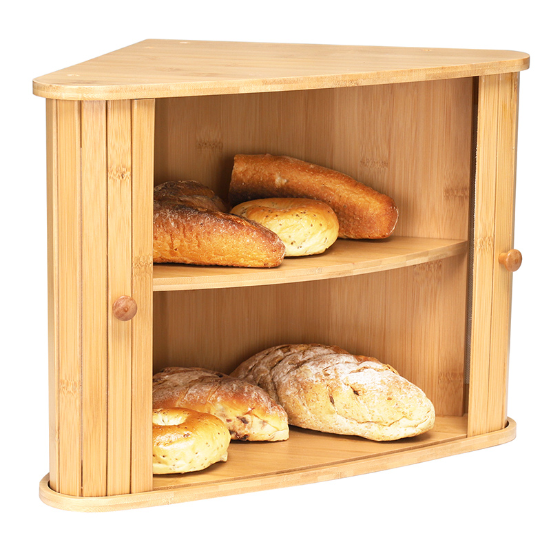 Wholesale OEM Kitchen Island Stools Manufacturers Suppliers –  ERGODESIGN Bamboo Corner Bread Box Double Layers with Sliding Pocket Doors  – ERGODESIGN