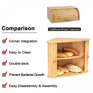 ERGODESIGN Bamboo Corner Bread Box Double Layers with Sliding Pocket Doors