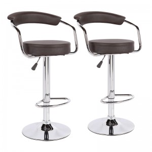 PU Leather Bar Chairs Height Adjustable Bar Stools With Backs Brown Bar Stools Set of 2