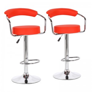 Adjustable Height Bar Stools with Hollow Back and Round Seat Brown Leather Bar Stools Set of 2