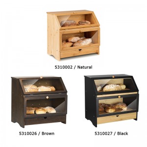 Extra Large Bread Box Double Bread Bin with Drawer for Bread Storage Brown Bread Bins