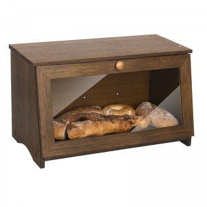 Farmhouse Bread Box Single Layer Bread Storage Box with Flat Top Brown Bamboo Bread Bins