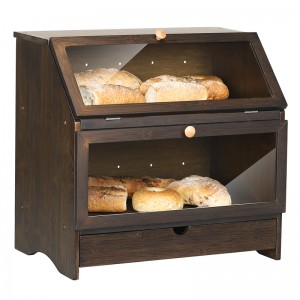 Extra Large Bread Box Double Bread Bin with Drawer for Bread Storage Brown Bread Bins