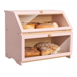 Double Layer Bread Box Trapezoid Type A Pink Bamboo Bread Box for Bread Storage