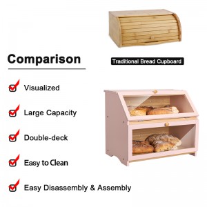Double Layer Bread Box Trapezoid Type A Pink Bamboo Bread Box for Bread Storage