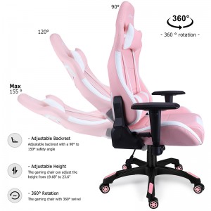 High-Back Gaming Office Chair and Reclining Pink Gaming Chair