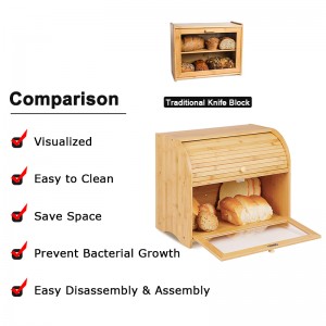 Large Bamboo Roll Top Bread Box for Kitchen and Counter