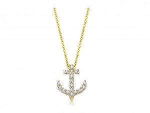 Sterling Silver Cubic Zriconia Anchor Pendant N...