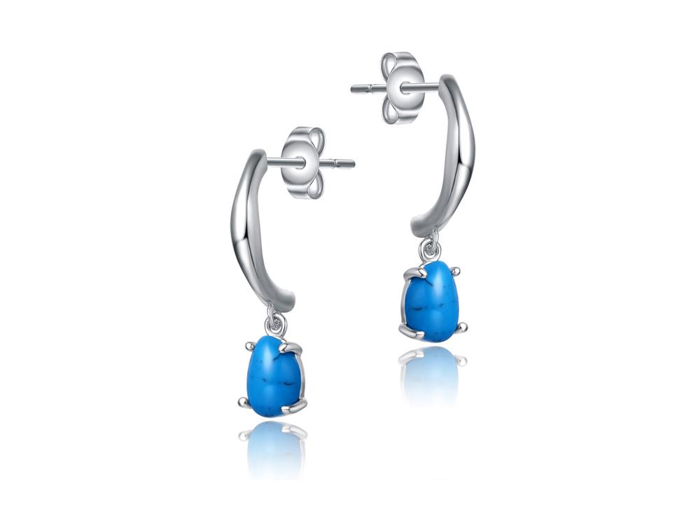 Turquoise Drop Wave Hoop Earrings in Sterling Silver for Girls