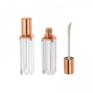 Tube de brillant à lèvres de forme carrée transparente vide de 5 ml avec bouteille de brillant à lèvres à capuchon unique rond en or avec brosse à baguette pour récipients d'huile à lèvres