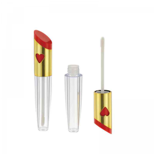 8ml empty cute pretty luxury fancy big lip gloss tubes with unique heart shaped wand gold cap clear bottle for lipgloss containers with brush plastic packaging  Aesthetic
