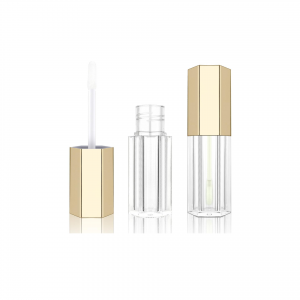3ml ເປັນເອກະລັກ hexagon Lipgloss Tube ຫວ່າງເປົ່າ Lip Gloss Containers ແກ້ວ lipstick ແຫຼວງາມທີ່ມີ applicator ຝາທອງ