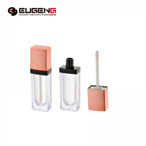 Enë të personalizuara 4ml mini Lip Gloss Shishe të zbrazëta katrore me shkop Tub me glaze buzësh me ngjyrë rozë flori Kuti unike Tub paketimi i lezetshëm me shkëlqim buzësh