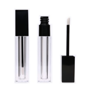 6.5ml square liquid lipstick tube matte black  frosted customized lip gloss bottle with brush empty container