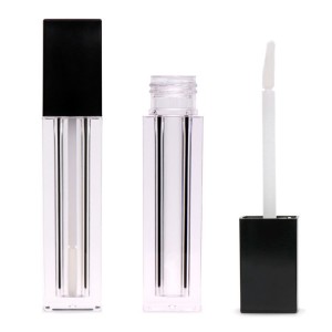 empty liquid lipstick tube square matte black  frosted customized lip gloss bottle with brush tip golden uv cap