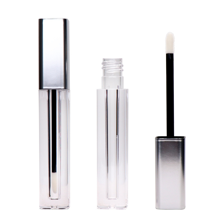 Hot Selling for Printed Lip Gloss Tubes - empty mini cute lip gloss containers small square matte black metalized silver frosted lip gloss tubes with brush – EUGENG