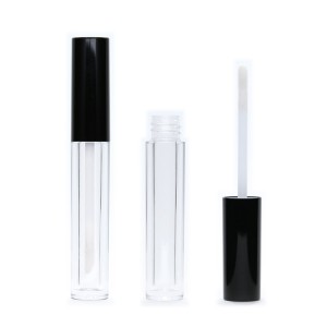 empty liquid lipstick tube cylinder matte black  frosted customized cute lip gloss bottle with brush tip uv cap