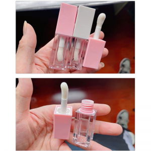 Tubu di gloss di lip gloss di smaltu quadratu viotu imballaggio di cosmetici rosa biancu chjaru liquidu lipstick contenente bottiglia di lipgloss