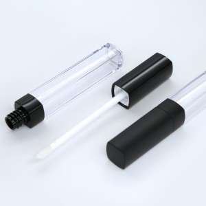 Frasco de brilho labial quadrado prateado fosco impresso recipiente de batom líquido personalizado tubo transparente de brilho labial