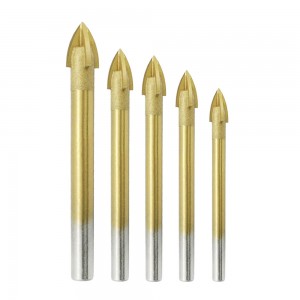 Cross Head Titanium Plating Cylindrical Shank Glass Tile Drill Bits for Glass Ceramic drilling